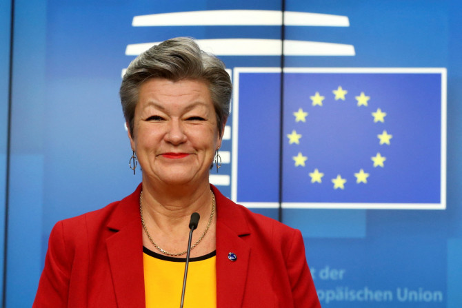EU-Innenkommissarin Ylva Johansson hält nach einer Videokonferenz der EU-Innenminister in Brüssel eine Pressekonferenz ab